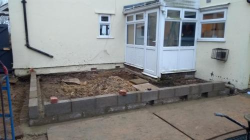 Groundwork for timber frame extension