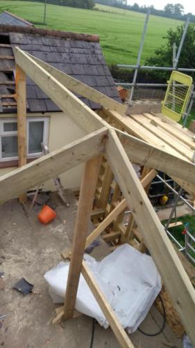 Cut roof joists in progress