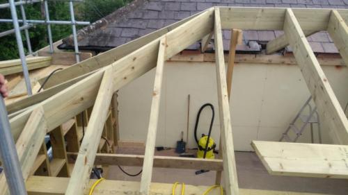 Cut roof joists in progress