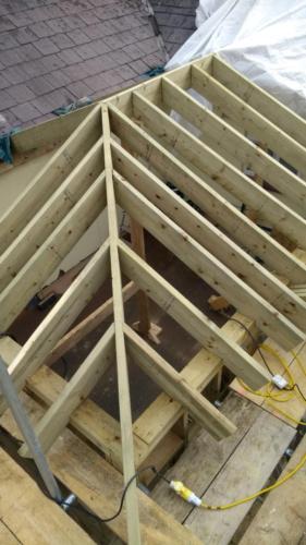 Cut roof joists in progress