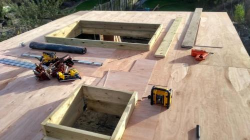 Boarded timber roof with skylights 